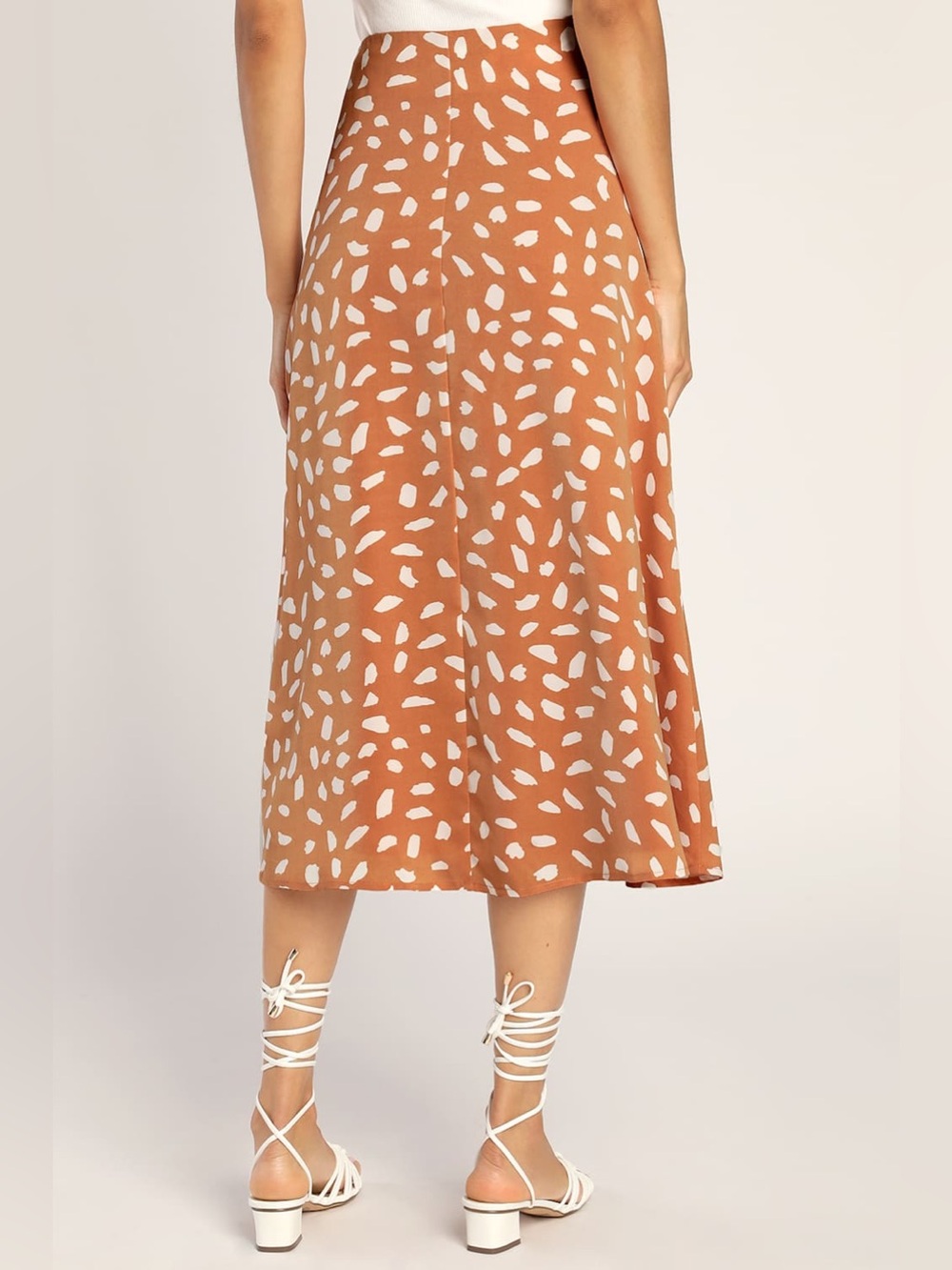 Lulus Getting Glam Peach Print Slit Midi Skirt Size XS NWT - Picture 3 of 11